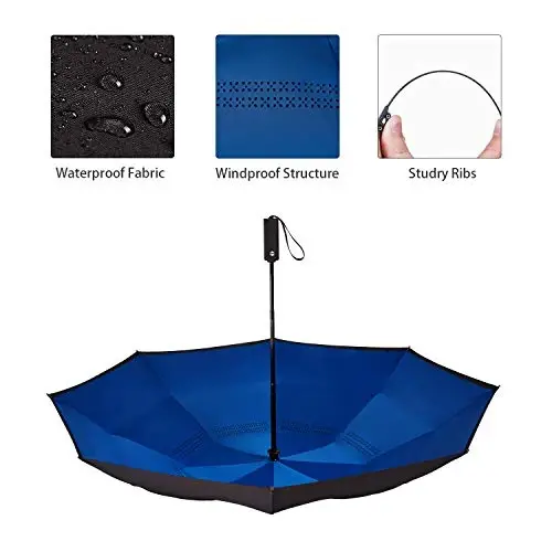 NOORNY Inverted Umbrella Double Layer Automatic Folding Reserve Umbrella Windproof UV Protection for Rain Car Travel Outdoor Men Women - 5