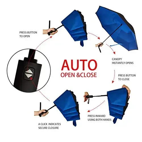 NOORNY Inverted Umbrella Double Layer Automatic Folding Reserve Umbrella Windproof UV Protection for Rain Car Travel Outdoor Men Women - 6