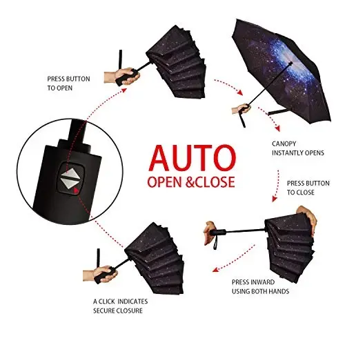 NOORNY Inverted Umbrella Double Layer Automatic Folding Reserve Umbrella Windproof UV Protection for Rain Car Travel Outdoor Men Women - 13