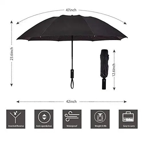NOORNY Inverted Umbrella Double Layer Automatic Folding Reserve Umbrella Windproof UV Protection for Rain Car Travel Outdoor Men Women - 14