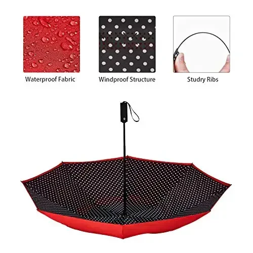 NOORNY Inverted Umbrella Double Layer Automatic Folding Reserve Umbrella Windproof UV Protection for Rain Car Travel Outdoor Men Women - 5