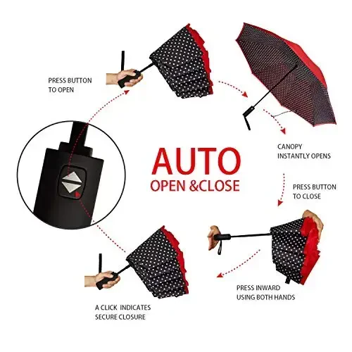 NOORNY Inverted Umbrella Double Layer Automatic Folding Reserve Umbrella Windproof UV Protection for Rain Car Travel Outdoor Men Women - 6