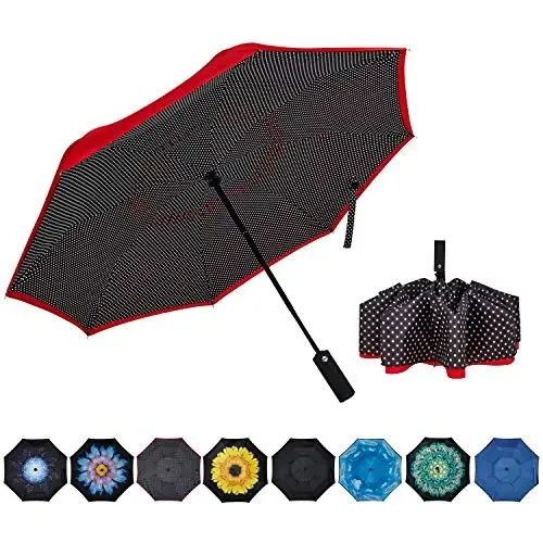 NOORNY Inverted Umbrella Double Layer Automatic Folding Reserve Umbrella Windproof UV Protection for Rain Car Travel Outdoor Men Women 