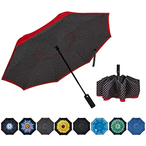 NOORNY Inverted Umbrella Double Layer Automatic Folding Reserve Umbrella Windproof UV Protection for Rain Car Travel Outdoor Men Women - 1