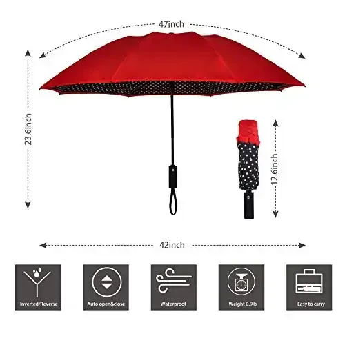 NOORNY Inverted Umbrella Double Layer Automatic Folding Reserve Umbrella Windproof UV Protection for Rain Car Travel Outdoor Men Women - 7