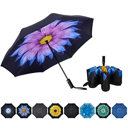 NOORNY Inverted Umbrella Double Layer Automatic Folding Reserve Umbrella Windproof UV Protection for Rain Car Travel Outdoor Men Women 