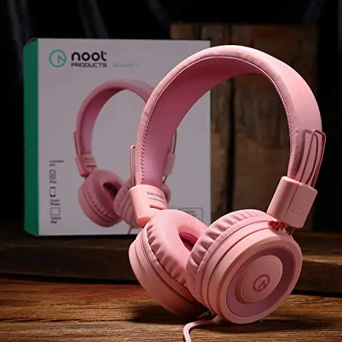 noot products Kids Headphones K11 Foldable Stereo Tangle-Free 5ft Long Cord 3.5mm Jack Plug in Wired On-Ear Headset for iPad/Girls/Boys/School/Laptop/Travel/Plane/Tablet-Soft Pink - NOOT PRODUCTS (1)