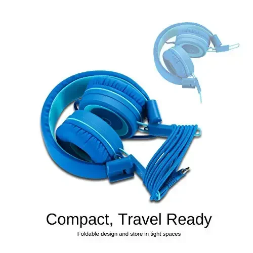 noot products Kids Headphones K11 Foldable Stereo Tangle-Free 5ft Long Cord 3.5mm Jack Plug in Wired On-Ear Headset for iPad/Amazon Kindle,Fire/Boy/Girl/School/Laptop/Tablet(Skyline Blue) - 4