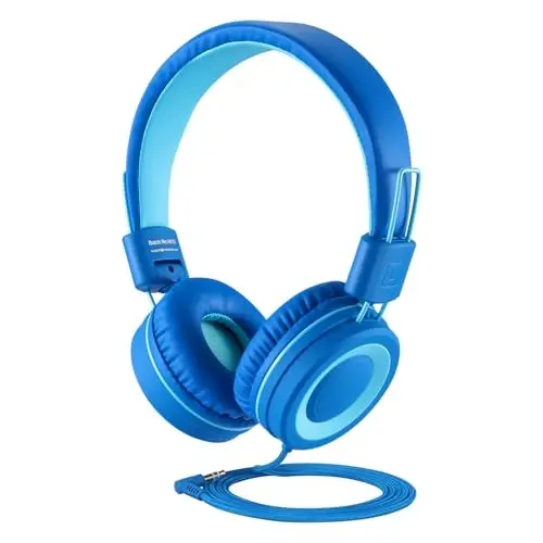 noot products Kids Headphones K11 Foldable Stereo Tangle-Free 5ft Long Cord 3.5mm Jack Plug in Wired On-Ear Headset for iPad/Amazon Kindle,Fire/Boy/Girl/School/Laptop/Tablet(Skyline Blue) 
