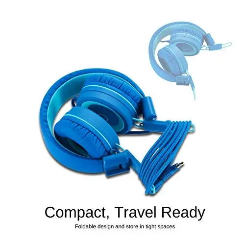noot products Kids Headphones K11 Foldable Stereo Tangle-Free 5ft Long Cord 3.5mm Jack Plug in Wired On-Ear Headset for iPad/Amazon Kindle,Fire/Boy/Girl/School/Laptop/Tablet(Skyline Blue) - 4