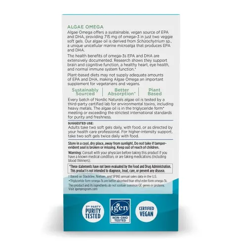 Nordic Naturals Algae Omega Softgels, 715 Mg, Plant-Based EPA & DHA 120 Ct- - 3