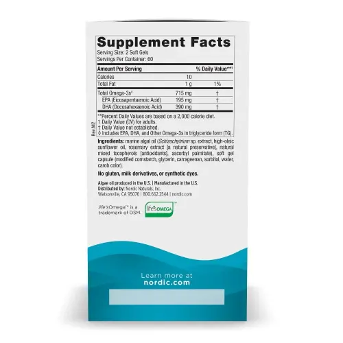 Nordic Naturals Algae Omega Softgels, 715 Mg, Plant-Based EPA & DHA 120 Ct- - 4