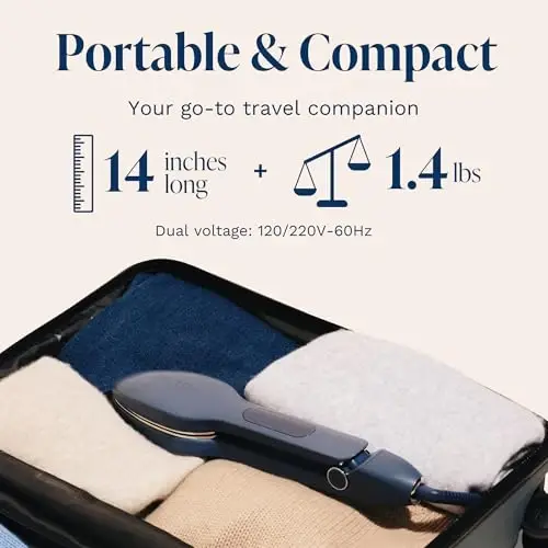 Nori Press Travel Steam Iron - Handheld Iron With Optional Steam Feature - No Ironing Board Required - Easy to Use w/ 6 Fabric Settings - Removes Wrinkles - User Manual Included - Navy - 5