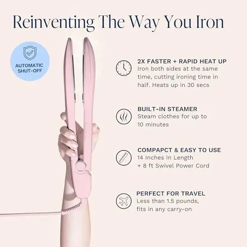 Nori Press Travel Steam Iron - Handheld Iron With Optional Steam Feature - No Ironing Board Required - Easy to Use w/ 6 Fabric Settings - Removes Wrinkles - User Manual Included -Pink - 1