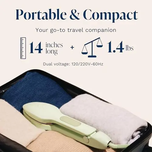 Nori Press Travel Steam Iron - Handheld Iron With Optional Steam Feature - No Ironing Board Required - Easy to Use w/ 6 Fabric Settings - Removes Wrinkles - User Manual Included - Green - 5
