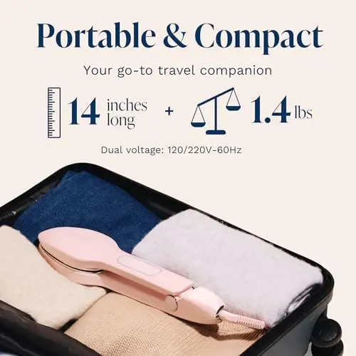 Nori Press Travel Steam Dazmol - Qo'lda Ishlatiladigan Dazmol, Bug 'Funktsiyasi Bilan - Dazmol Taxtasi Kerak Emas - 6 Mato Sozlamalari Bilan Oson Foydalanish - Ajinlarni Yo'qotadi - Foydalanuvchi Qo'llanmasi Qo'shilgan - Pushti - 5