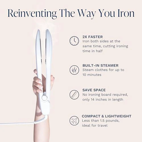 NORI Press Travel Steam Iron | Lightweight, Portable, Handheld Travel Iron With Steam | Easy to Use w/ 6 Fabric Settings & 8ft Cord | Optional Steam Feature | Apartment and Dorm Room Essentials, White - 5