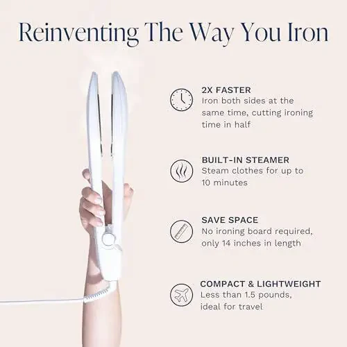 NORI Press Travel Steam Iron | Lightweight, Portable, Handheld Travel Iron With Steam | Easy to Use w/ 6 Fabric Settings & 8ft Cord | Optional Steam Feature | Apartment and Dorm Room Essentials, White - 5