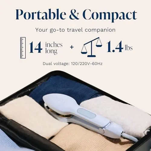 Nori Press Travel Steam Iron - Qo'lda ishlatiladigan dazmol, bug'lash funksiyasi bilan - Dazmol taxtasi kerak emas - 6 xil mato sozlamalari bilan ishlatish oson - Ajinlarni yo'qotadi - Foydalanuvchi qo'llanmasi bilan birga - Moviy - 3