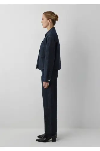Norina Denim Studio Çizgili Rinse Jean Gömlek Crop / Kısa Kesim 1210779-A7441 - Lacivert - 5