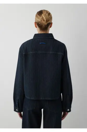 Norina Denim Studio Çizgili Rinse Jean Gömlek Crop / Kısa Kesim 1210779-A7441 - Lacivert - 6