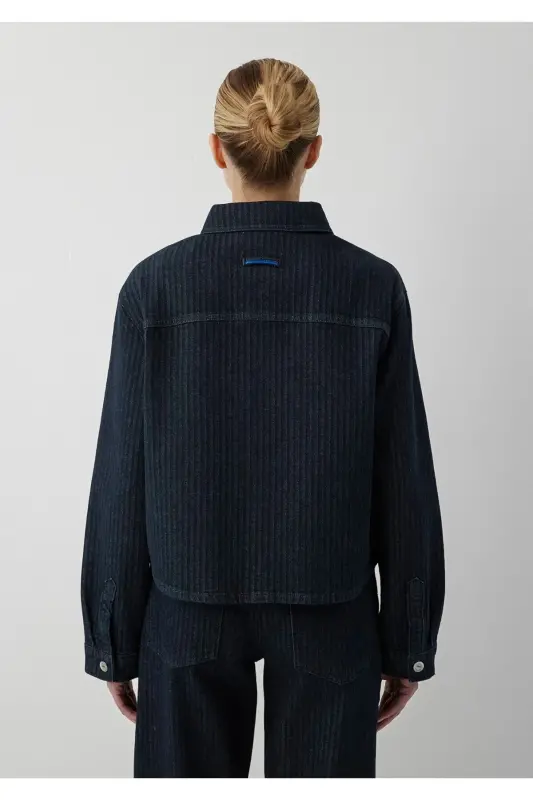 Norina Denim Studio Çizgili Rinse Jean Gömlek Crop / Kısa Kesim 1210779-A7441 - Lacivert - 6