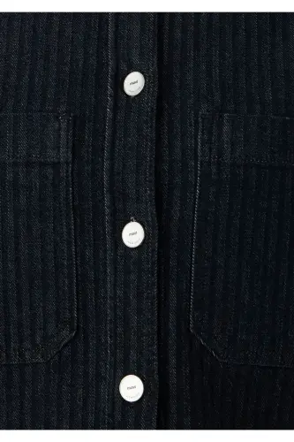 Norina Denim Studio Çizgili Rinse Jean Gömlek Crop / Kısa Kesim 1210779-A7441 - Lacivert - 8