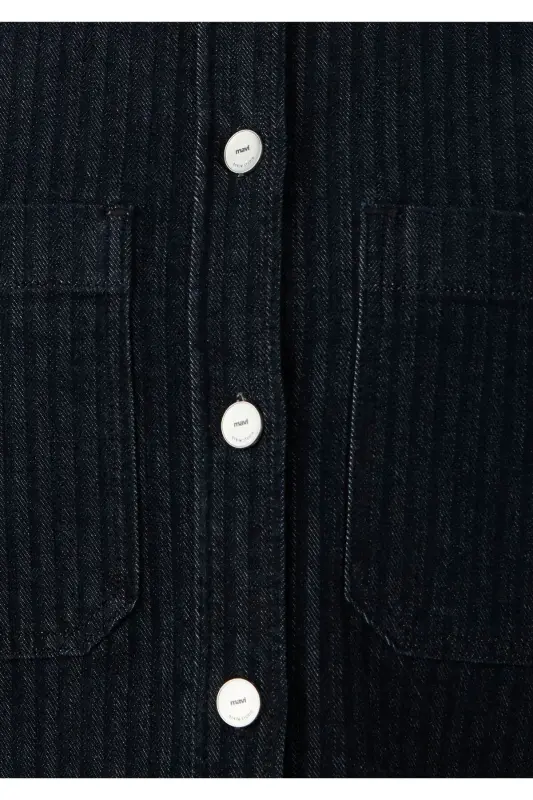 Norina Denim Studio Çizgili Rinse Jean Gömlek Crop / Kısa Kesim 1210779-A7441 - Lacivert - 8