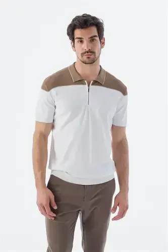 Норка Slim Fit молния поло воротник футболка - Modazone (1)