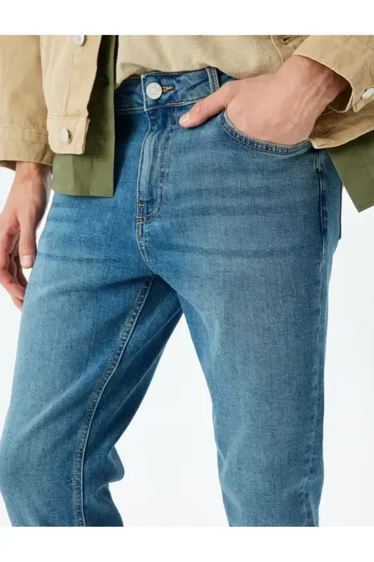 Normal Bel Cepli Pamuklu Skinny Fit Kot Pantolon -Normal Waist Pocketed Cotton Skinny Fit Jeans - 5