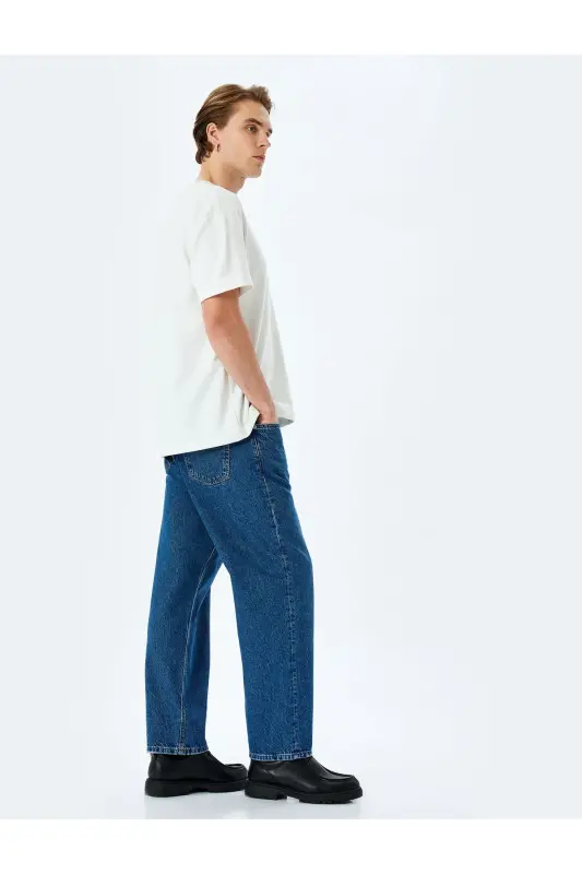 Normal Bel Pamukli Bol Baggy Jean Shim-Indigo - 2