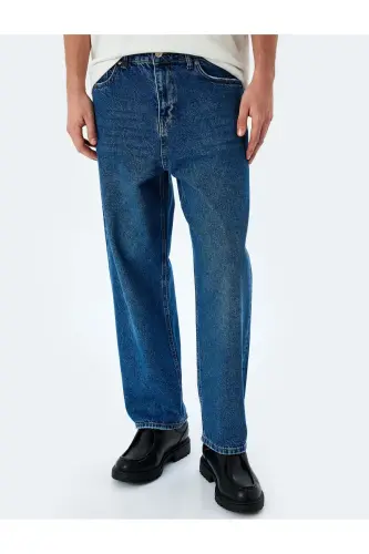 Normal Bel Pamukli Bol Baggy Jean Shim-Indigo - 3