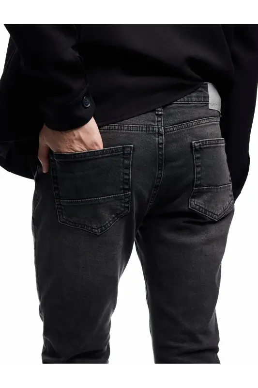 Normal Bel Pamuklu Cep Detaylı Slim Fit Jean Pantolon - Brad Jean - Siyah - 3