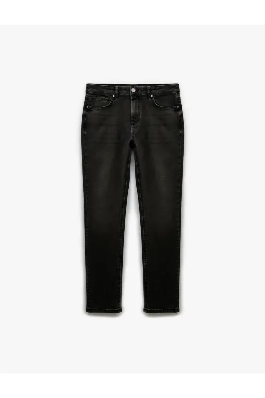 Normal Bel Pamuklu Cep Detaylı Slim Fit Jean Pantolon - Brad Jean - Siyah - 4