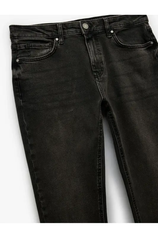 Normal Bel Pamuklu Cep Detaylı Slim Fit Jean Pantolon - Brad Jean - Siyah - 6