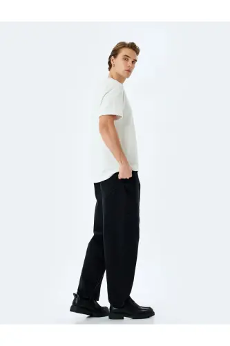 Normal Bel Pamuklu Chino Cep Detaylı Loose Fit Jean Pantolon - Siyah - 1