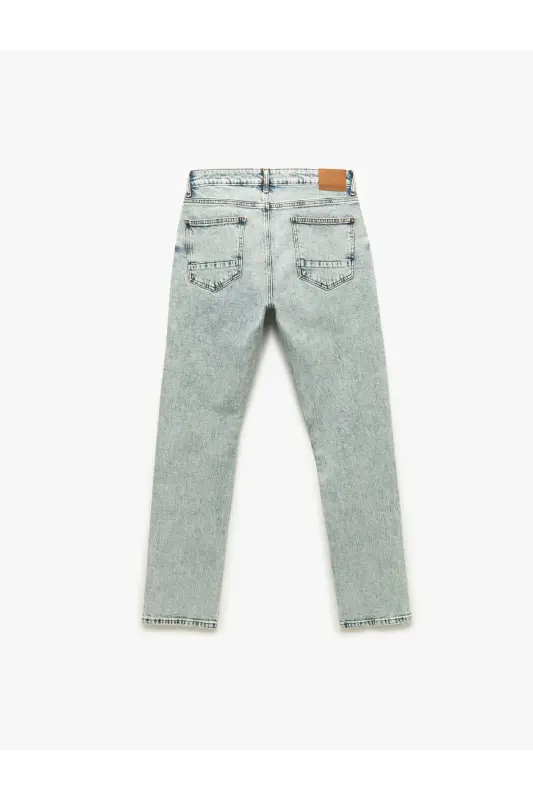 Normal Bel Pamuklu Düğmeli Straight Fit Jean Pantolon - Mark Jean - Açık İndigo - 5