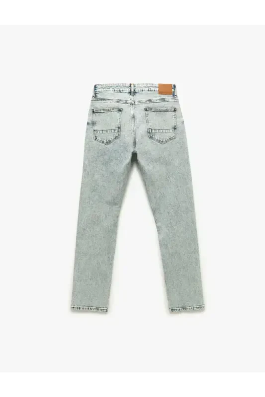 Normal Bel Pamuklu Düğmeli Straight Fit Jean Panto - 5