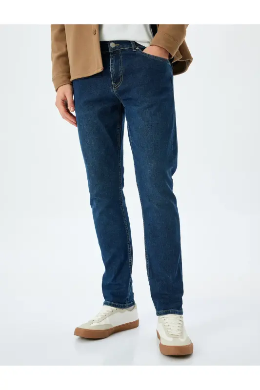 Normal Bel Pamuklu Slim Fit Jean Pantolon - Brad Jean - İndigo - 3