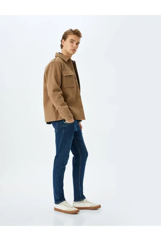 Normal Bel Pamuklu Slim Fit Jean Pantolon - Brad Jean-Koyu İndigo - 1