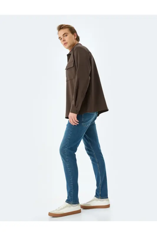 Normal Bel Pamuklu Slim Fit Jean Pantolon - Brad Jean-Orta İndigo - KOTON