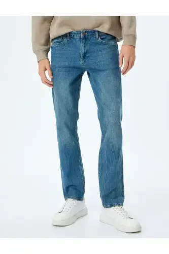 Normal Bel Pamuklu Straight Fit Kot Pantolon - Mar - 3