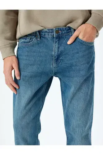 Normal Bel Pamuklu Straight Fit Kot Pantolon - Mar - 5