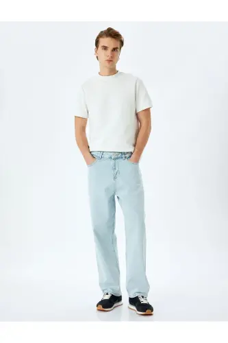 Normal Bel Paxtali Keng Baggy Jinsi Shim - Ochiq Ko'k 