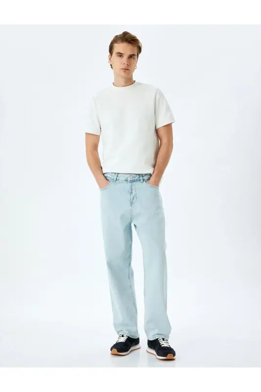 Normal Bel Paxtali Keng Baggy Jinsi Shim - Ochiq Ko'k - KOTON