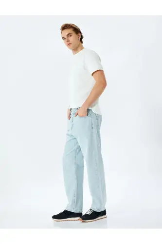 Normal Bel Paxtali Keng Baggy Jinsi Shim - Ochiq Ko'k - KOTON (1)