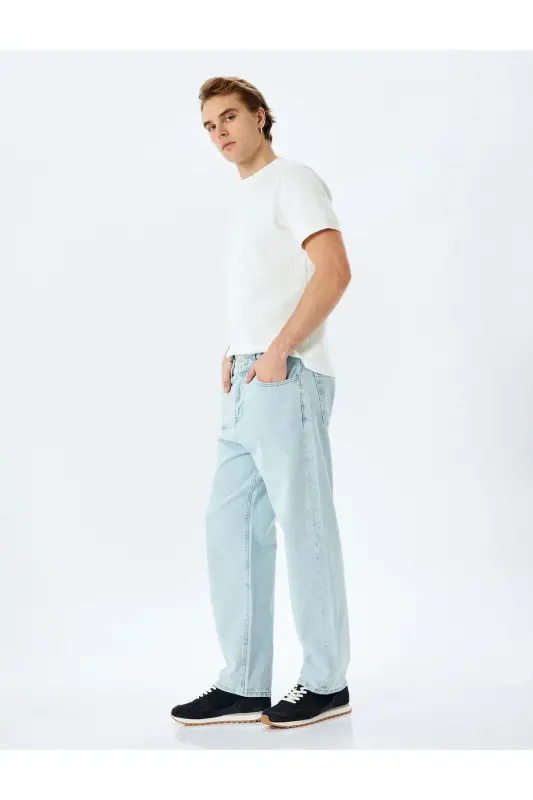Normal Bel Paxtali Keng Baggy Jinsi Shim - Ochiq Ko'k - 2