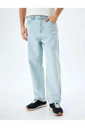 Normal Bel Paxtali Keng Baggy Jinsi Shim - Ochiq Ko'k - 3