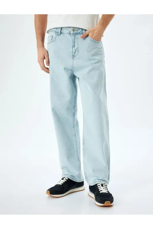 Normal Bel Paxtali Keng Baggy Jinsi Shim - Ochiq Ko'k - 3