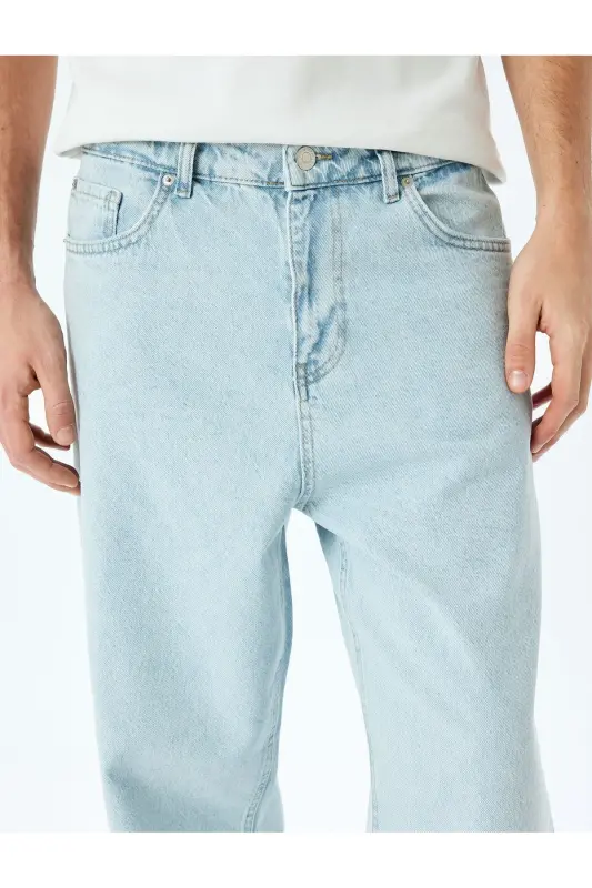Normal Bel Paxtali Keng Baggy Jinsi Shim - Ochiq Ko'k - 5